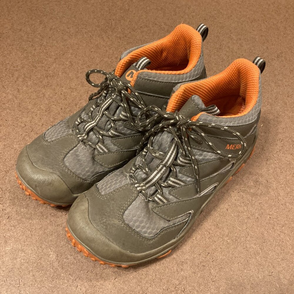 Merrell Kids Chameleon 7 Mid Waterproof Hiking Boots - Grey/Orange - Size 4M